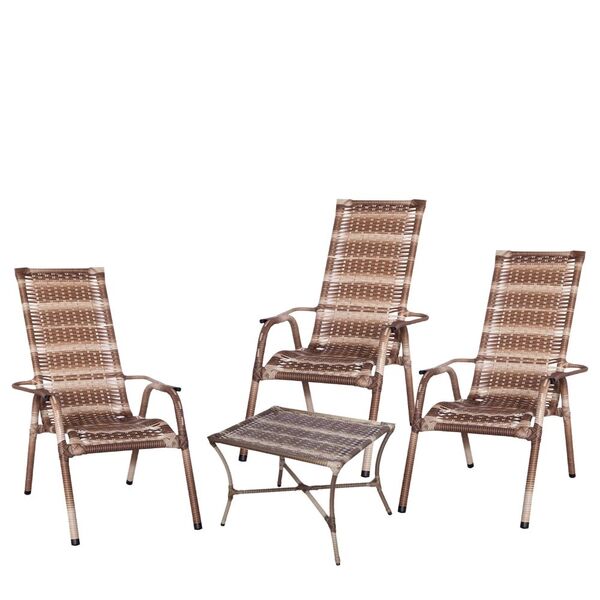 Conjunto 3 Cadeiras E Mesa De Centro Para Área De Lazer E Pis