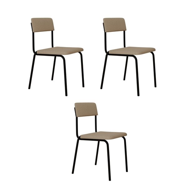 Conjunto 3 Cadeiras Estofadas Fixa Empilhável Fit Areia Corri