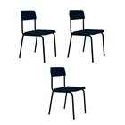 Conjunto 3 Cadeiras Estofadas Fixa Empilhável Fit Azul Corrie