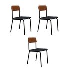 Conjunto 3 Cadeiras Estofadas Fixa Empilhável Fit Cinza Corri