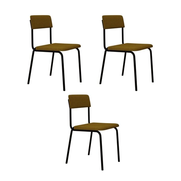 Conjunto 3 Cadeiras Estofadas Fixa Empilhável Fit Mostarda Ci