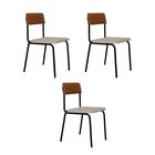 Conjunto 3 Cadeiras Estofadas Fixa Empilhável Fit Palha Corri