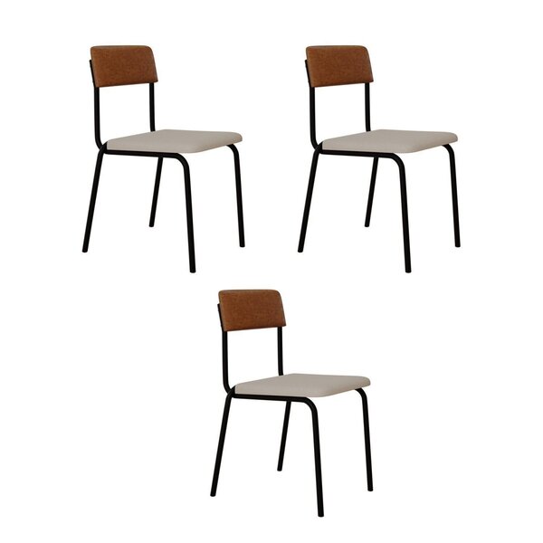 Conjunto 3 Cadeiras Estofadas Fixa Empilhável Fit Palha Corri