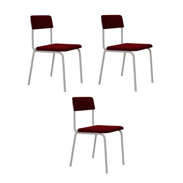 Conjunto 3 Cadeiras Estofadas Fixa Empilhável Fit Vermelho Vi