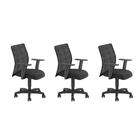 Conjunto 3 Cadeiras Executivas Class New Giratória Six Preta