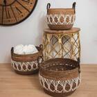 Conjunto 3 Cestos Decorativos De Palha Natural E Branco Rmhv0