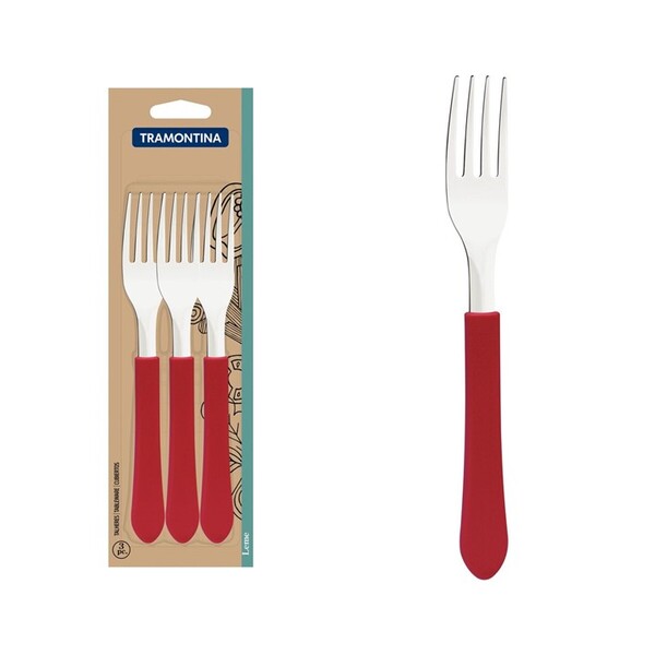 Conjunto 3 Colheres Leme Vermelho Tramontina Aço Inox