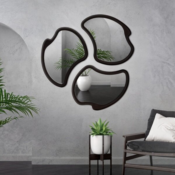 Conjunto 3 Espelhos Orgânicos Moldura Mdf Miraggio Ébano