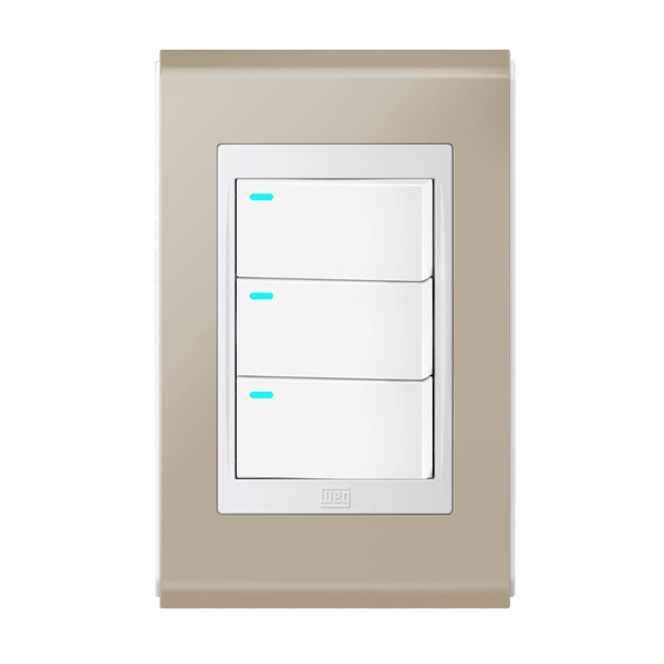 Conjunto 3 Interruptores Led - Refinatto - Champanhe Com Bran