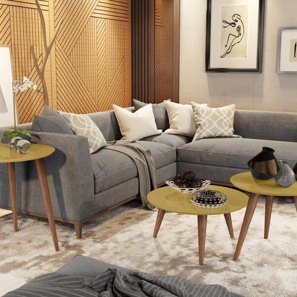 Conjunto 3 Mesas Centro / Lateral / Apoio Cissa - Dourada - C