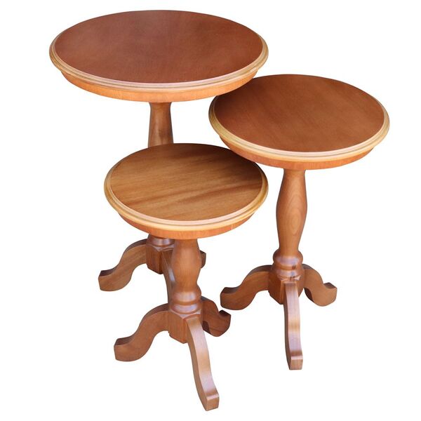 Conjunto 3 Mesas De Apoio Lateral Redonda Madeira Maciça Jovi