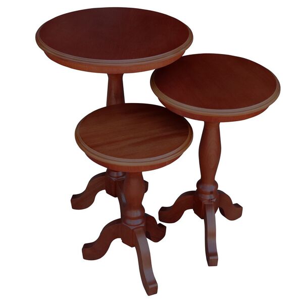 Conjunto 3 Mesas De Apoio Lateral Redonda Madeira Maciça Jovi