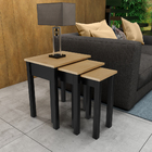 Conjunto 3 Mesas Laterais Em Madeira Maciça Madri Roble/preto