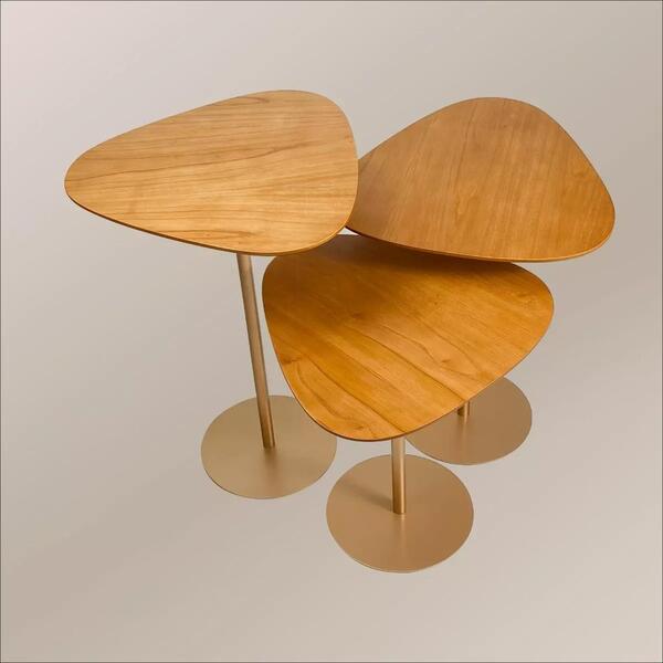 Conjunto 3 Mesas Lateral Orgânica Up Tampo Cinamono E Metal D