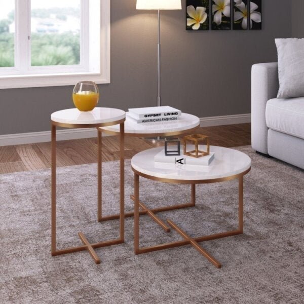 Conjunto 3 Mesas Redondas Volpi Industrial Artesano