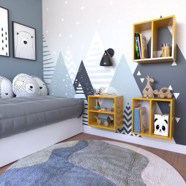 Conjunto 3 Nichos Prateleira Para Quarto Infantil  Amarelo