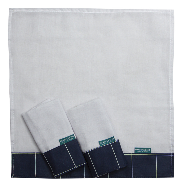 Conjunto 3 Paninhos De Boca Fralda 100% Algodão  Grid Marinho