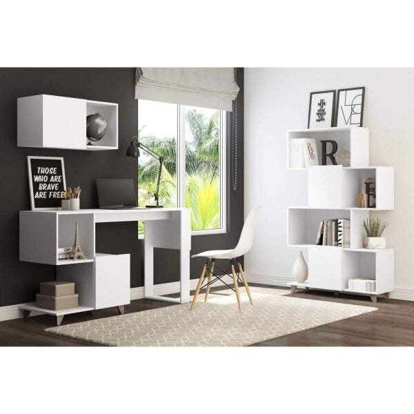 Conjunto 3 Peças Com Armários E Escrivaninha Branco Tx Branco