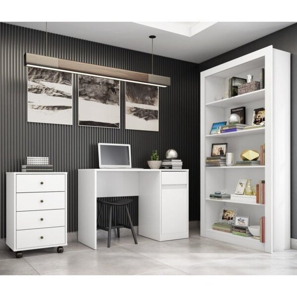 Conjunto 3 Peças Com Escrivaninha Morada, Gaveteiro 4 Gavetas