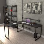 Conjunto 3 Peças Com Mesa Para Escritório Em L, Estante E Gav