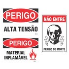 Conjunto 3 Placas Sinalização Adesiva Perigo Morte Alta Tensã