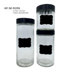 Conjunto 3 Potes Vidro Com Tampa E Adesivo Lousa P/ Escrever