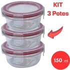 Conjunto 3 Potes Vidro Marmita 150 Ml Tampa Hermética Formato