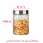 Conjunto 3 Potes Vidro Rattan Tampa Inox 1200ml Class Home