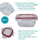 Conjunto 3 Potes Vidro Tampa Hermética 170 Ml Formato Quadrado