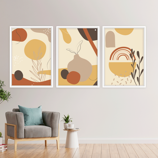 Conjunto 3 Quadros Com Moldura Abstrato