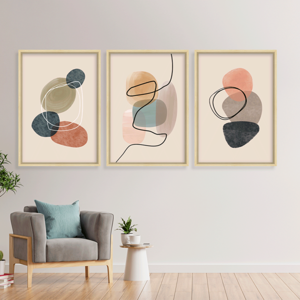 Conjunto 3 Quadros Com Moldura Abstrato Color