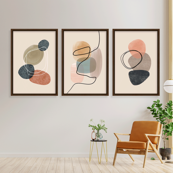 Conjunto 3 Quadros Com Moldura Abstrato Color