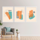 Conjunto 3 Quadros Com Moldura Abstrato Laranja