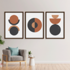 Conjunto 3 Quadros Com Moldura Círculos Abstratos