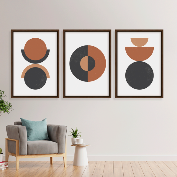 Conjunto 3 Quadros Com Moldura Círculos Abstratos