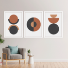 Conjunto 3 Quadros Com Moldura Círculos Abstratos