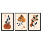 Conjunto 3 Quadros Com Moldura Flor Abstrata