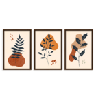 Conjunto 3 Quadros Com Moldura Flor Abstrata