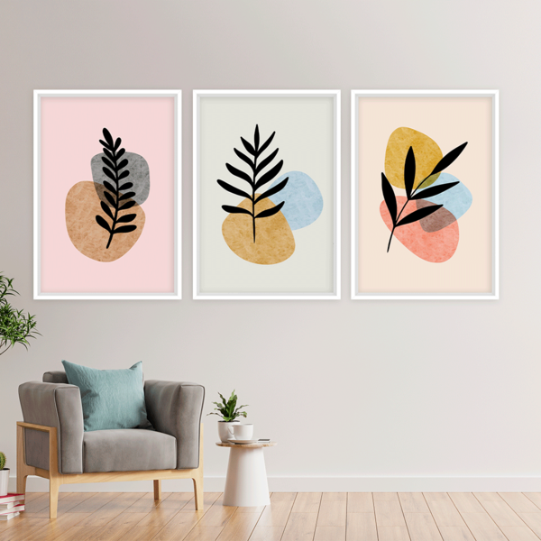 Conjunto 3 Quadros Com Moldura Floral