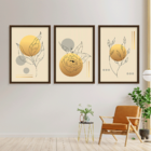 Conjunto 3 Quadros Com Moldura Floral Gold
