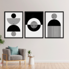 Conjunto 3 Quadros Com Moldura Linhas E Círculos