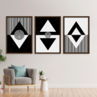 Conjunto 3 Quadros Com Moldura Linhas, Triângulos E Círculos