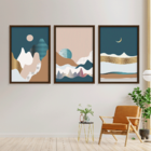 Conjunto 3 Quadros Com Moldura Montanhas Abstratas