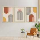 Conjunto 3 Quadros Com Moldura Símbolos Abstratos