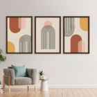 Conjunto 3 Quadros Com Moldura Símbolos Abstratos