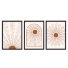 Conjunto 3 Quadros Com Moldura Sol Minimalista