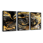 Conjunto 3 Quadros Decorativos Abstrato Preto E Dourado
