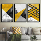 Conjunto 3 Quadros Decorativos Abstrato Tons Cinza E Amarelo