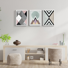 Conjunto 3 Quadros Decorativos Moldura Vidro Abstratos Quarto