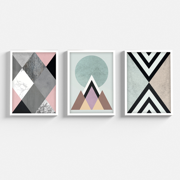 Conjunto 3 Quadros Decorativos Moldura Vidro Abstratos Quarto